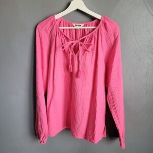 BODEN Top Size US 8 Pink Serena Doublecloth Blouse Long Sleeve Tassels